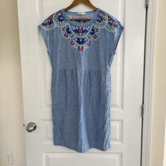 Boden Fleur Embroidered Linen Dress 8 Blue - Picture 1 of 10
